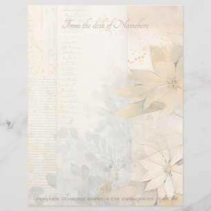 Create Your Own Wintery Gold Poinsettias Floral Custom Letterhead