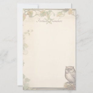 Create Your Own Wise Brown Owl Autumn Ivy Floral Stationery