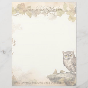 Create Your Own Wise Brown Owl Vineyard Floral Custom Letterhead