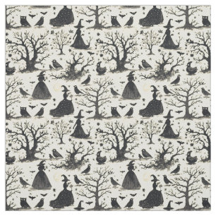 Create Your Own Witches Birds Lunar Cream Toile Fabric