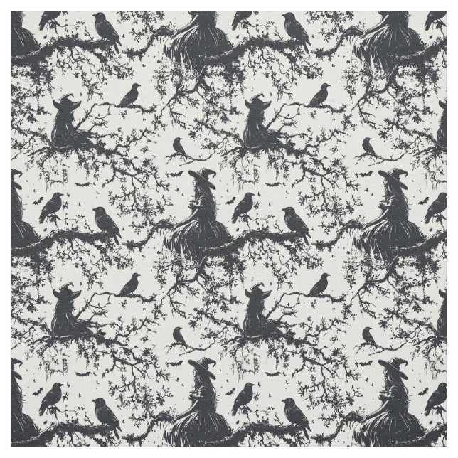 Create Your Own Witches Ravens Forest Cream Toile Fabric (Swatch)