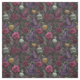 Create Your Own Witchy Burgundy Roses Grey Fabric