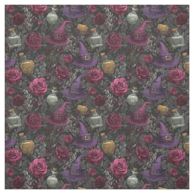 Create Your Own Witchy Burgundy Roses Grey Fabric (Swatch)