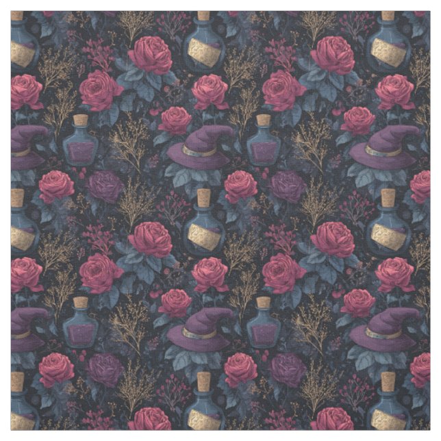 Create Your Own Witchy Fuschia Plum Purple Roses Fabric (Swatch)
