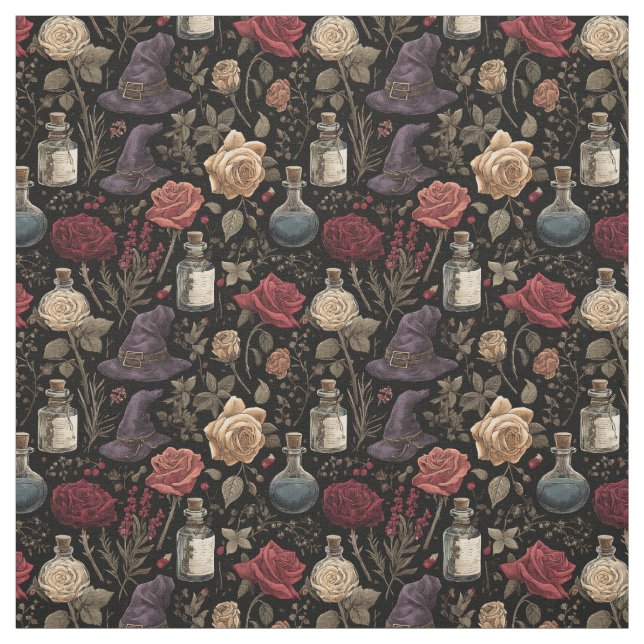 Create Your Own Witchy Ivory Coral Red Roses Fabric (Swatch)