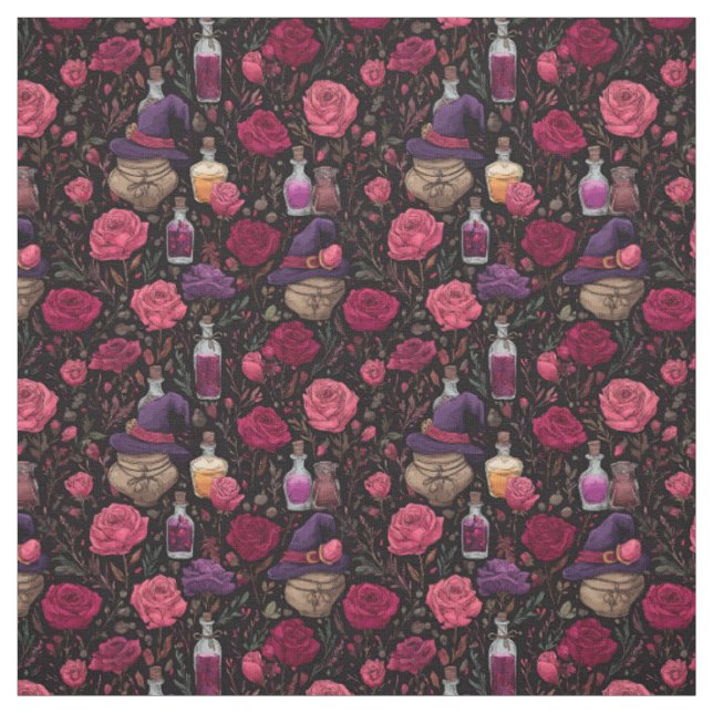 Create Your Own Witchy Pink Red Purple Roses Fabric (Swatch)