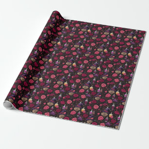 Create Your Own Witchy Pink Red Purple Roses Wrapping Paper