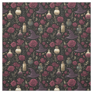 Create Your Own Witchy Wine Red Roses Fabric