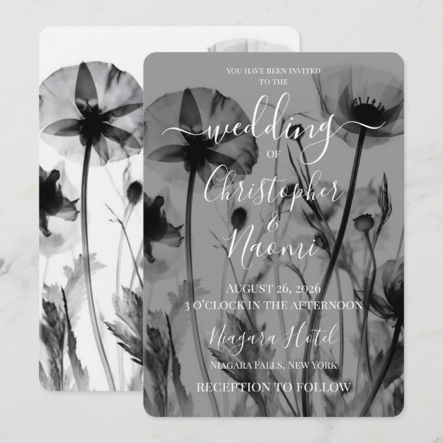 Create Your Own X-Ray Flowers B&W Wedding  Invitation (Front/Back)