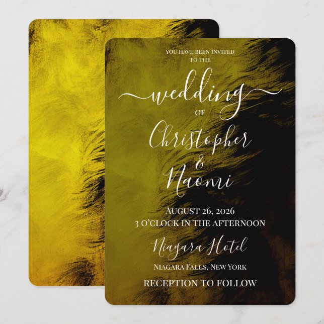 Create Your Own Yellow Feathered Texture Wedding Invitation (Front/Back)