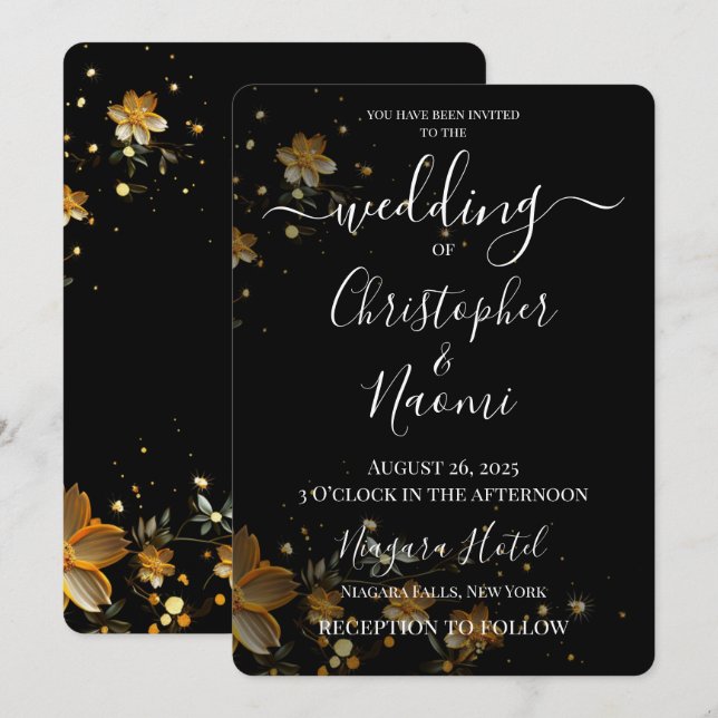 Create Your Own Yellow Flowers on Black Invitation (Front/Back)