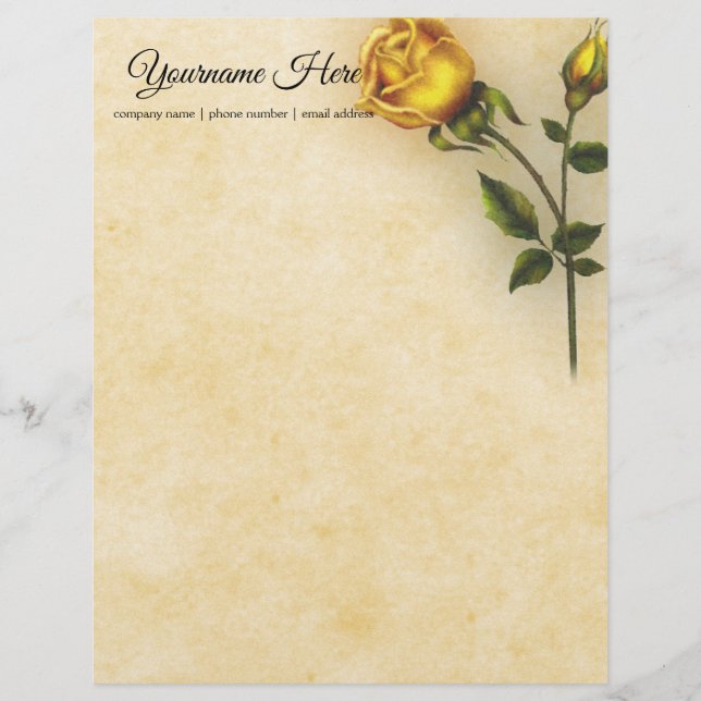 Create Your Own Yellow Rose Letterhead Template (Front)