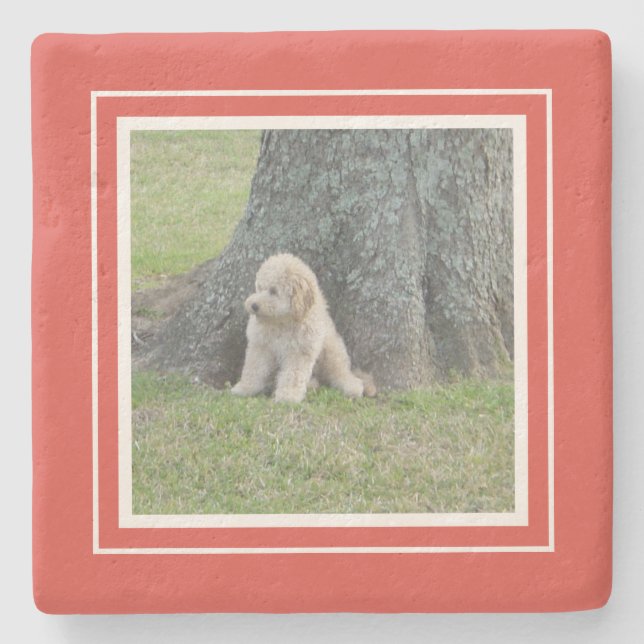 Create Your Own Your Photo Template Coral & White Stone Coaster (Front)