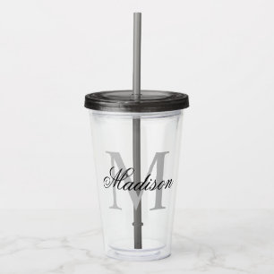 Create Your Personalised Monogram Name Grey Acrylic Tumbler