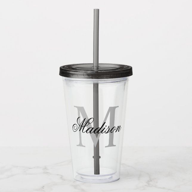 Create Your Personalised Monogram Name Grey Acrylic Tumbler (Front)