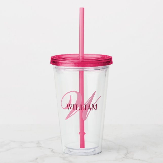 Create Your Personalised Monogram Name Pink  Acrylic Tumbler (Front)