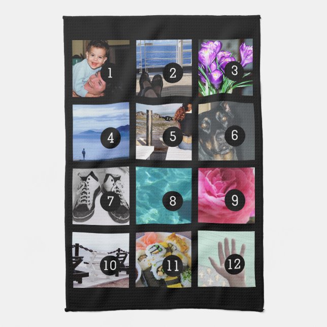 Create Your Photo Style 12 images Tea Towel (Vertical)