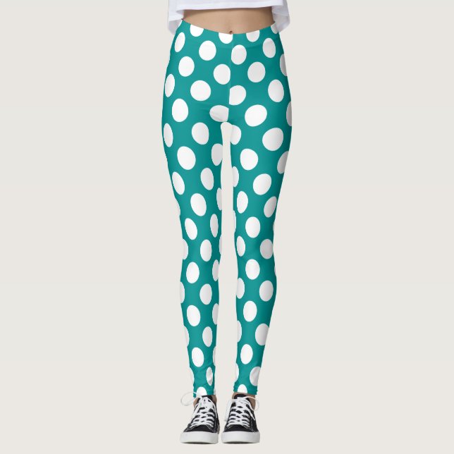Create Your Polka Dot Colour - Teal Leggings (Front)