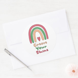 Create your shine motivational boho rainbow classic round sticker