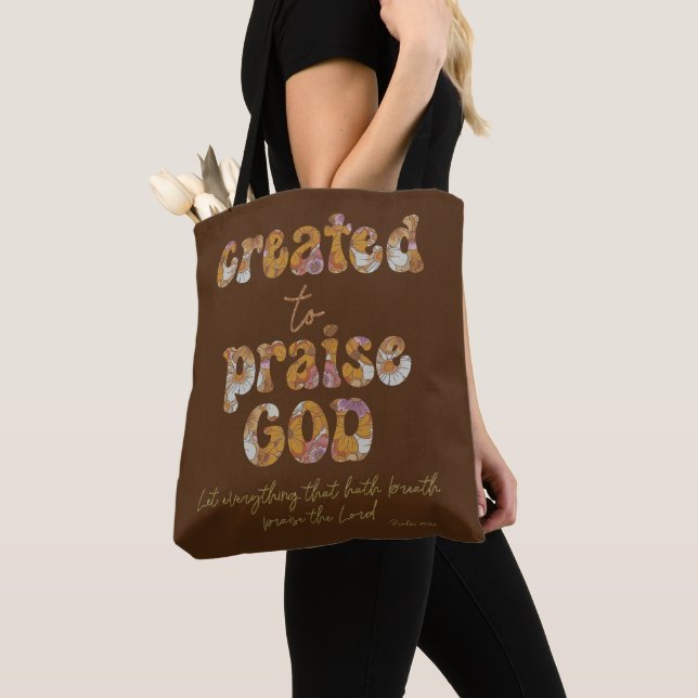 Created to Praise God with Scripture Tote Bag (Close Up)