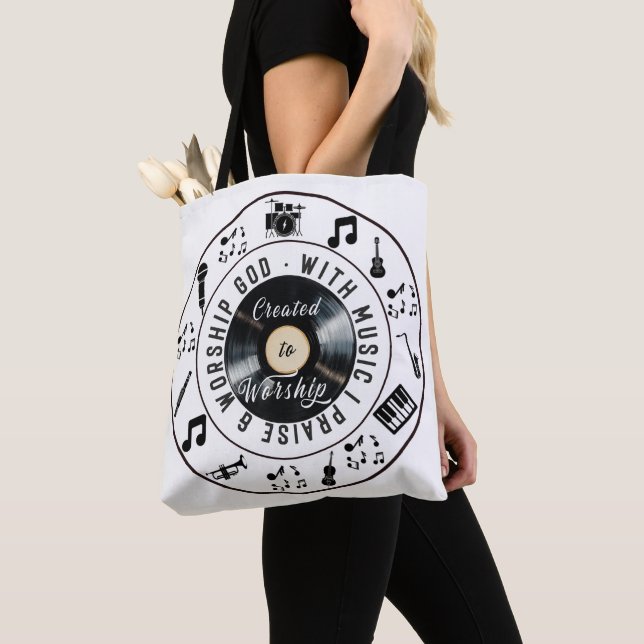 Created to Worship Record Player Tote Bag (Close Up)