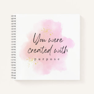 Created with Purpose, Inspirational Quote Pink Notebook