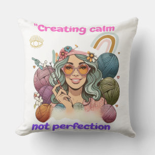 Creating calm, not perfection - Retro knitting gir Cushion