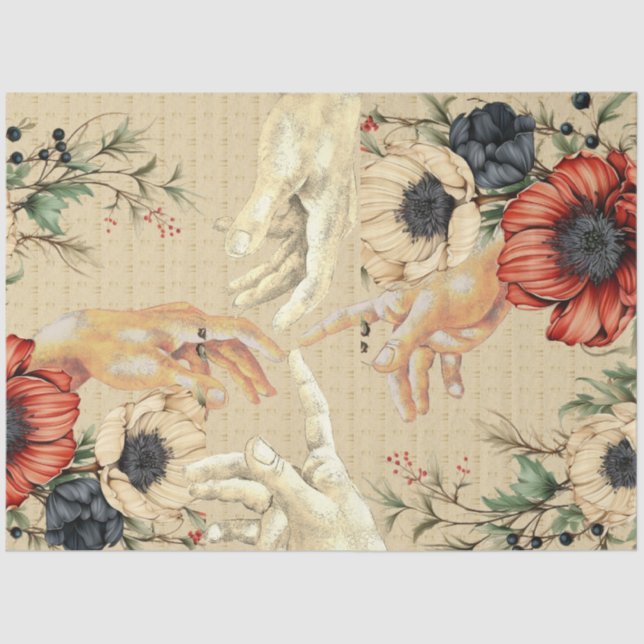 CREATION OF ADAM HANDS OF GOD FLORAL TISSUE PAPER (Front)
