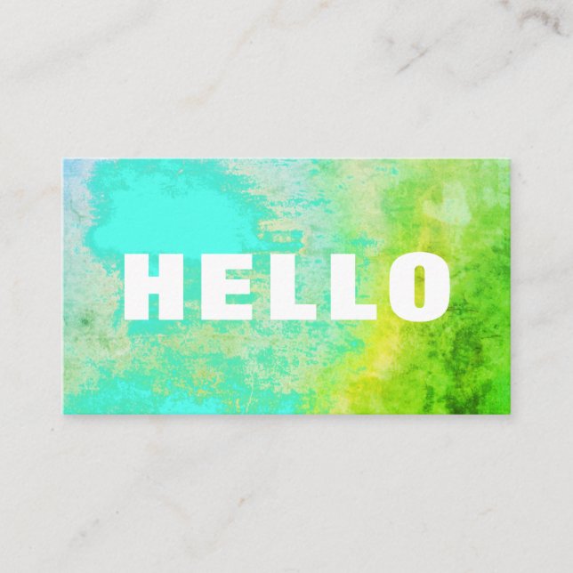 Creative Abstract Hello Turquoise Aqua Lime Green Business Card (Front)