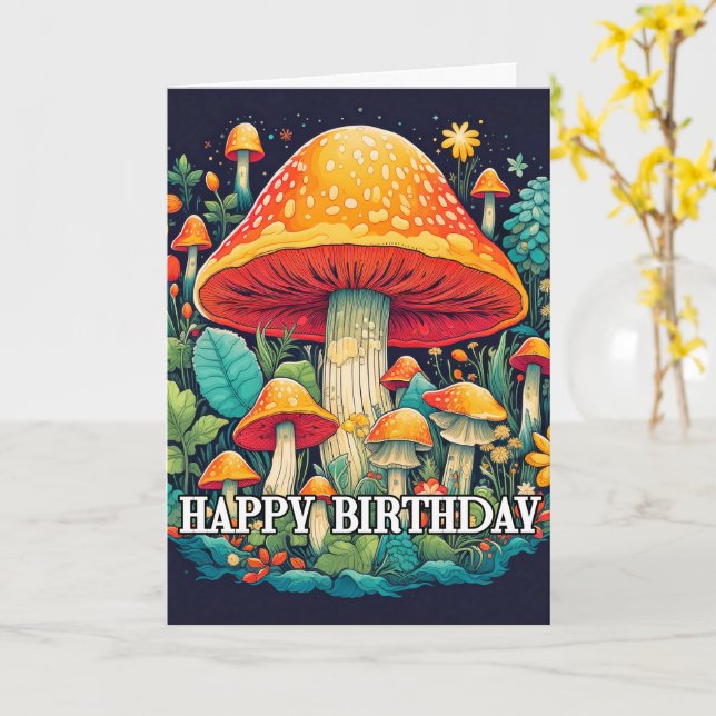 Creative Abstract Mushroom Forest Illustration Card (Yellow Flower)