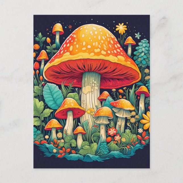 Creative Abstract Mushroom Forest Illustration Postcard (Front)