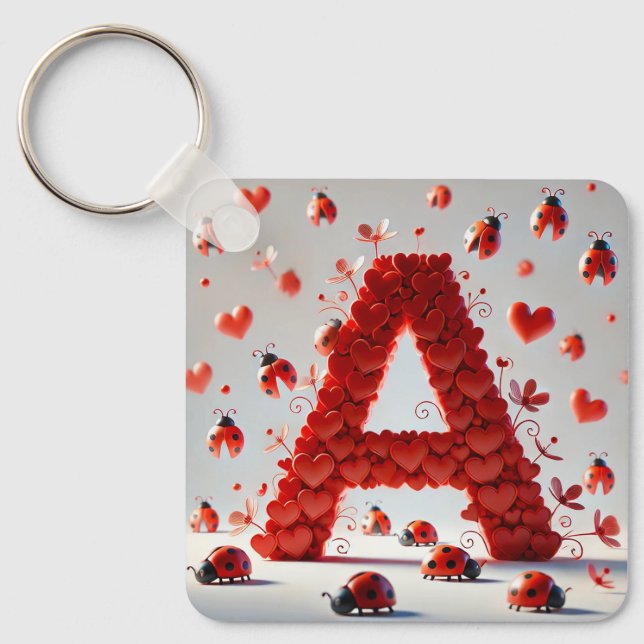 Creative Alphabet Letter A with Heart Shapes Key Ring (Front)