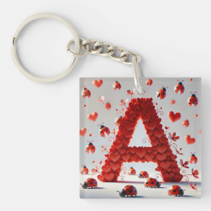 Creative Alphabet Letter A with Heart Shapes Key Ring