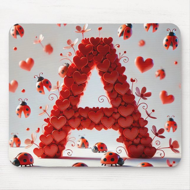 Creative Alphabet Letter A with Heart Shapes Mouse Pad (Front)