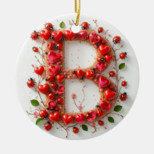 Creative Alphabet Letter B with Heart Shapes Ceramic Tree Decoration