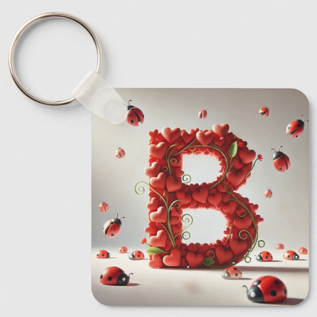 Creative Alphabet Letter B with Heart Shapes Key Ring (Front)