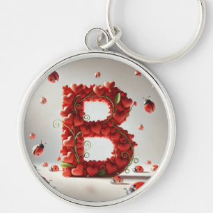 Creative Alphabet Letter B with Heart Shapes Key Ring