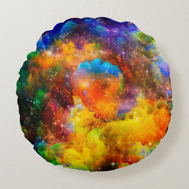 Creative arrangement of fractal elements, lights a round cushion (Front)