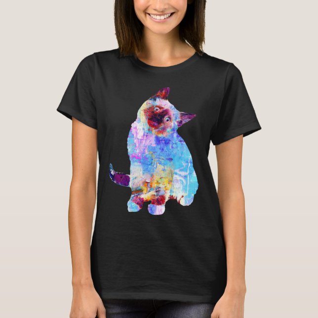 Creative Artwork Kitten  Colourful Cat Splash Cat T-Shirt (Front)