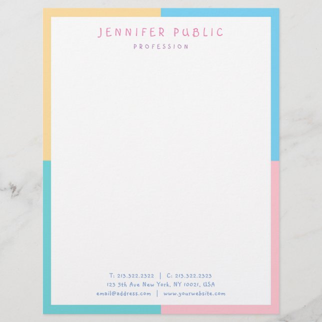 Creative Beautiful Pink Yellow Blue Green Modern Custom Letterhead (Front)