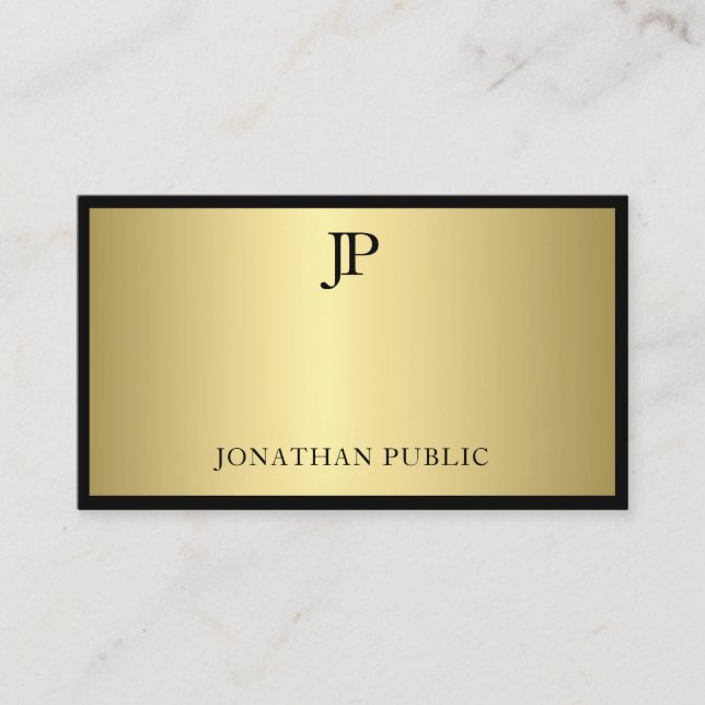 Creative Black And Gold Monogram Glamour Plain Business Card (Front)