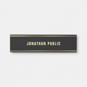 Creative Black Gold Text Name Clean Template Chic Door Sign