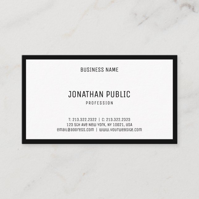 Creative Black White Modern Sleek Elegant Design Business Card (Front)