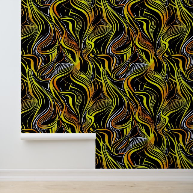 Creative Black,Yellow & Orange Seamless Abstracts Wallpaper (Application)