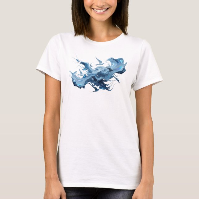 Creative Blue Abstract Birds Graphic Tee (Front)