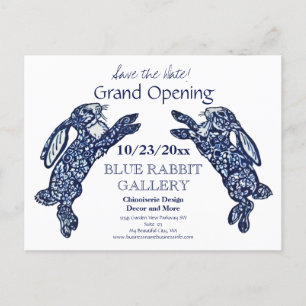 Creative Blue Bunny Business Grand Opening Date Announcement Postcard