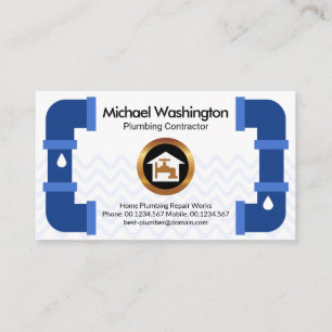 Creative Blue Plumbing Pipe Frame Plumber Business Card