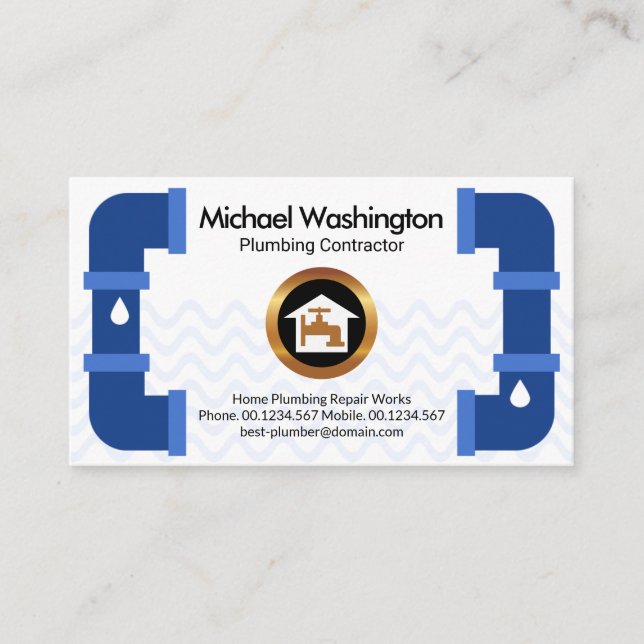 Creative Blue Plumbing Pipe Frame Plumber Business Card (Front)