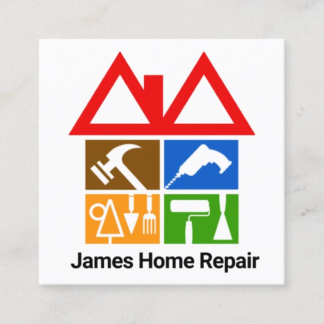 Creative Building Rooftop Handy Works Square Business Card (Front)