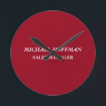Creative Carmine Red Minimalist Classical Italic Round Clock<br><div class="desc">This template can be customised to meet all personal needs.</div>